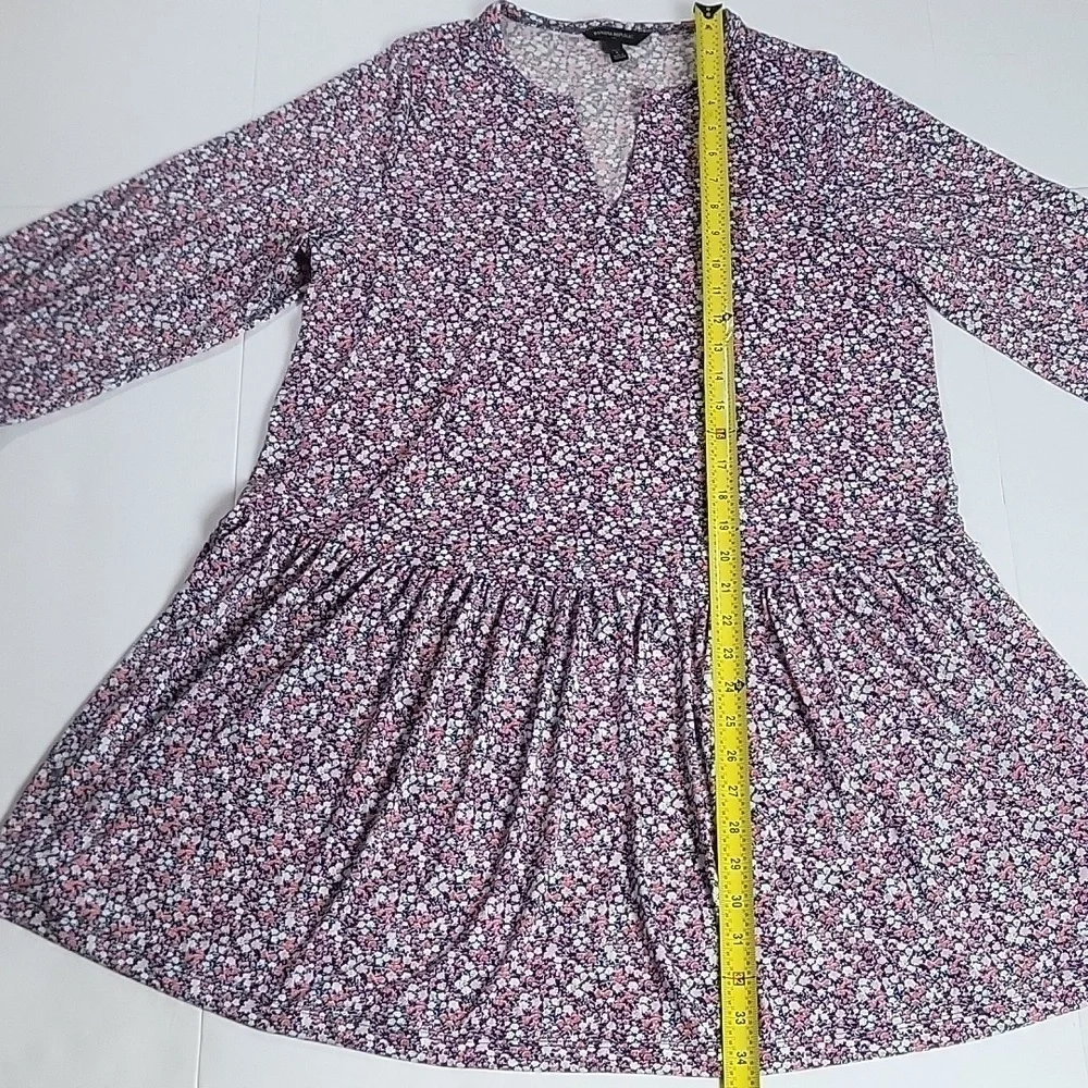 Banana Republic Ditsy Floral Print Long Sleeve Drop Waist Ruffle Hem Dress